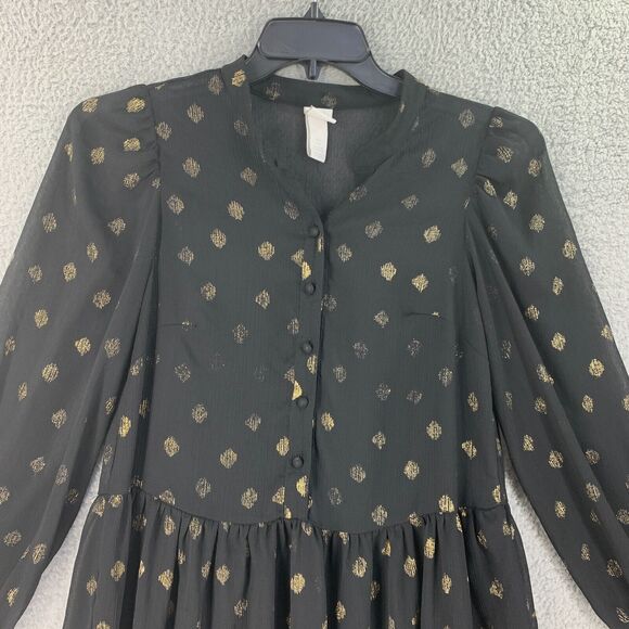 H&M Tunic Top Womens Peasant Sheer Size S Boho Black Oversized - Picture 7 of 8